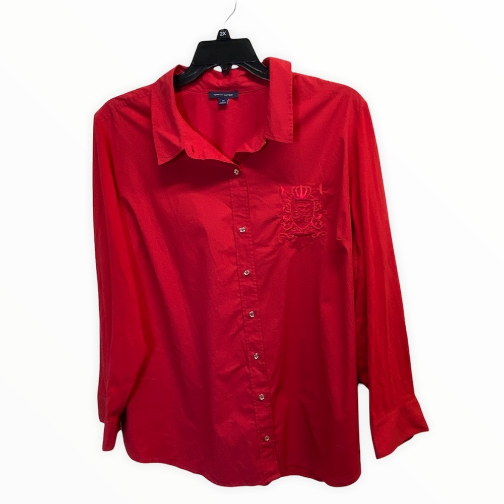 TOMMY HILFIGER  Red Long Sleeve Button Down Top